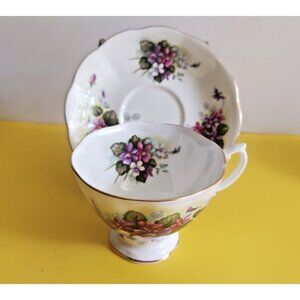 Royal Albert  Bone china tea cup and saucer White & Purple Violets 1970's